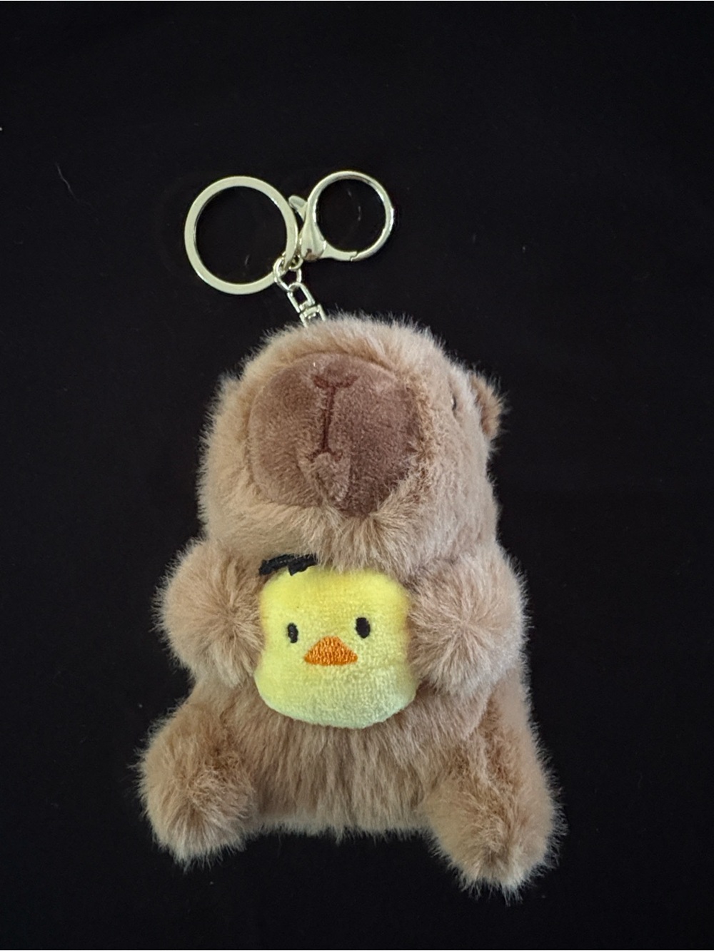 Plush Brown Capybara Keychain Bag Charm with Yellow Chick